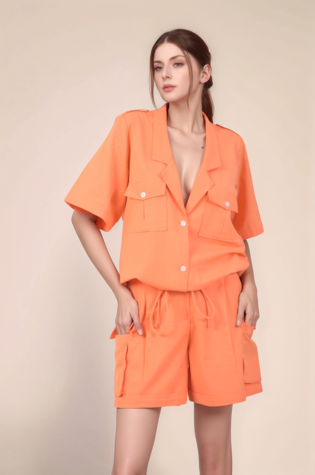 Pastel Orange Cotton Drawstring Co-ord suit