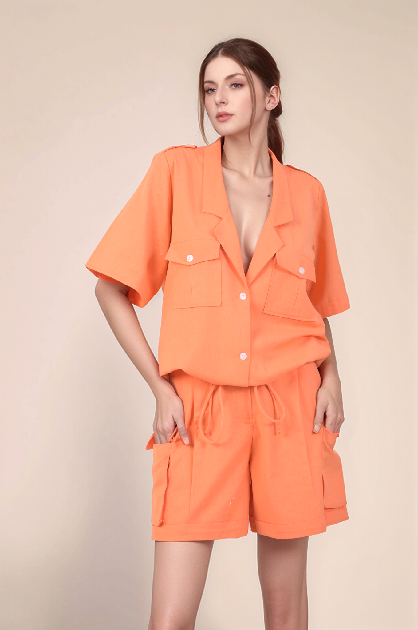 Pastel Orange Cotton Drawstring Co-ord suit
