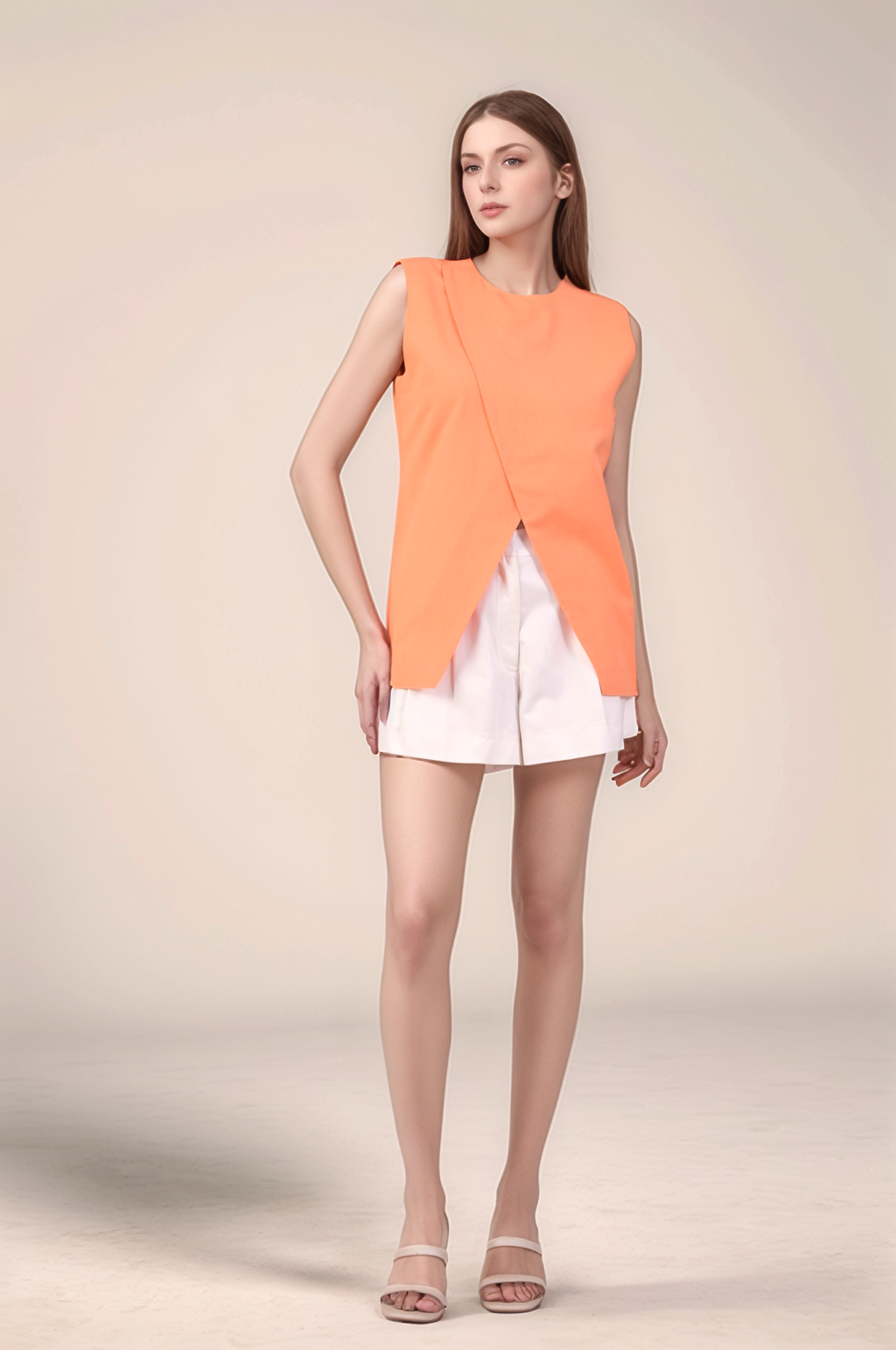 Pastel Orange Overlapped cotton Waistcoat