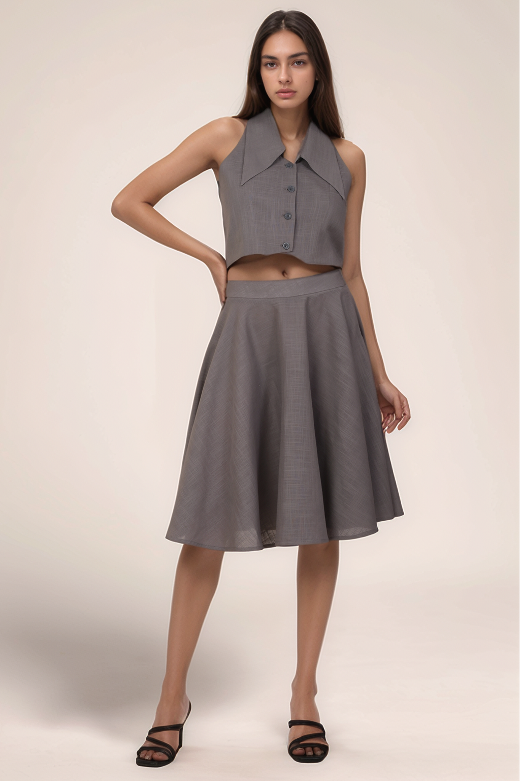 Grey Cotton Umbrella Skirt