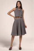 Grey Cotton Long Collar co-ord suit