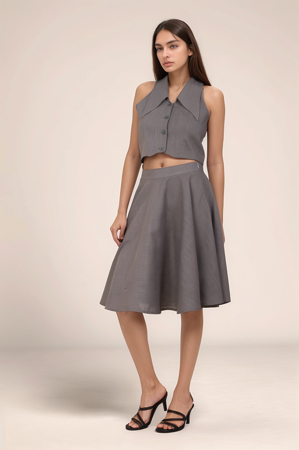 Grey Cotton Long Collar co-ord suit