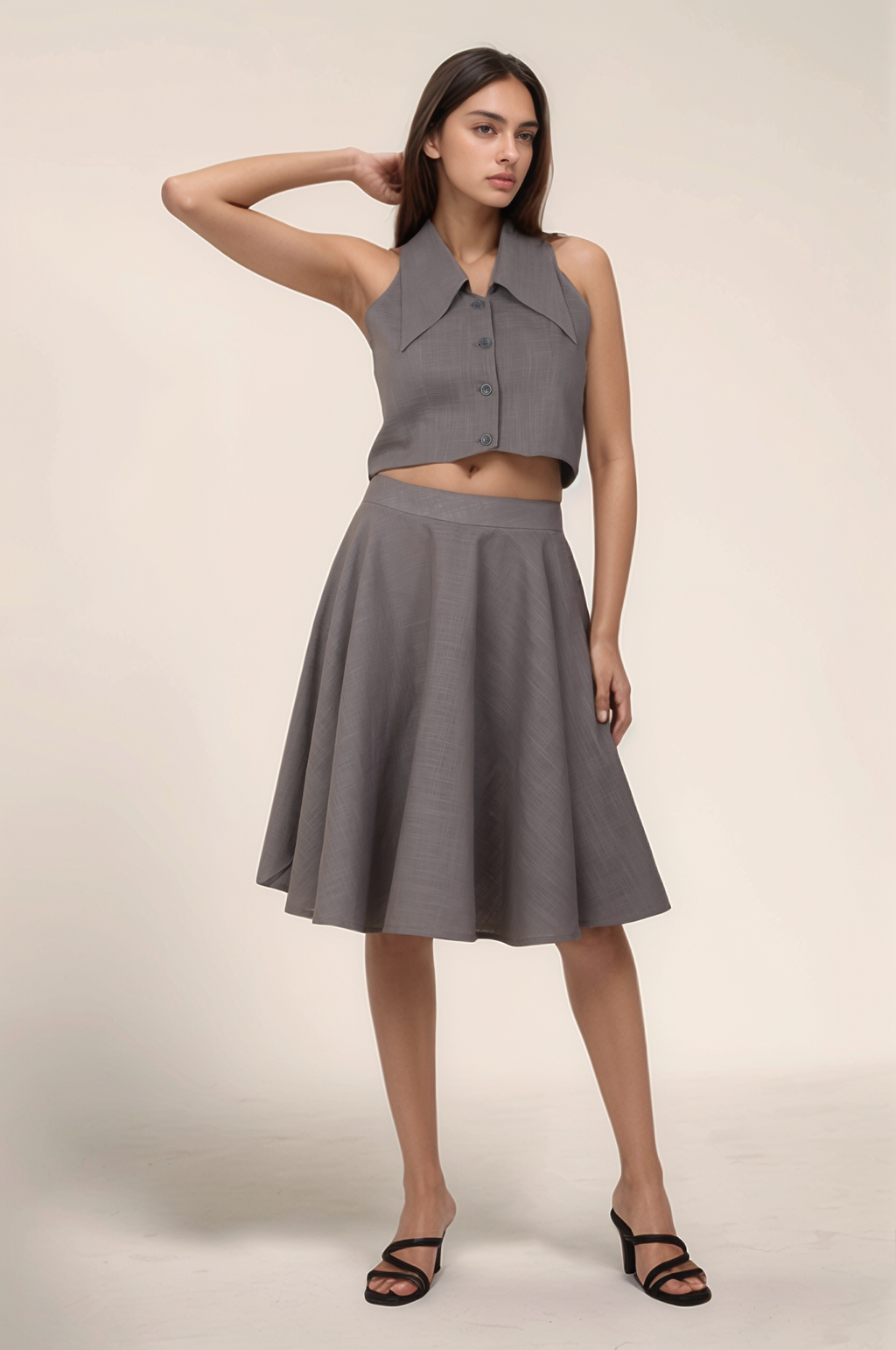 Grey Cotton Umbrella Skirt