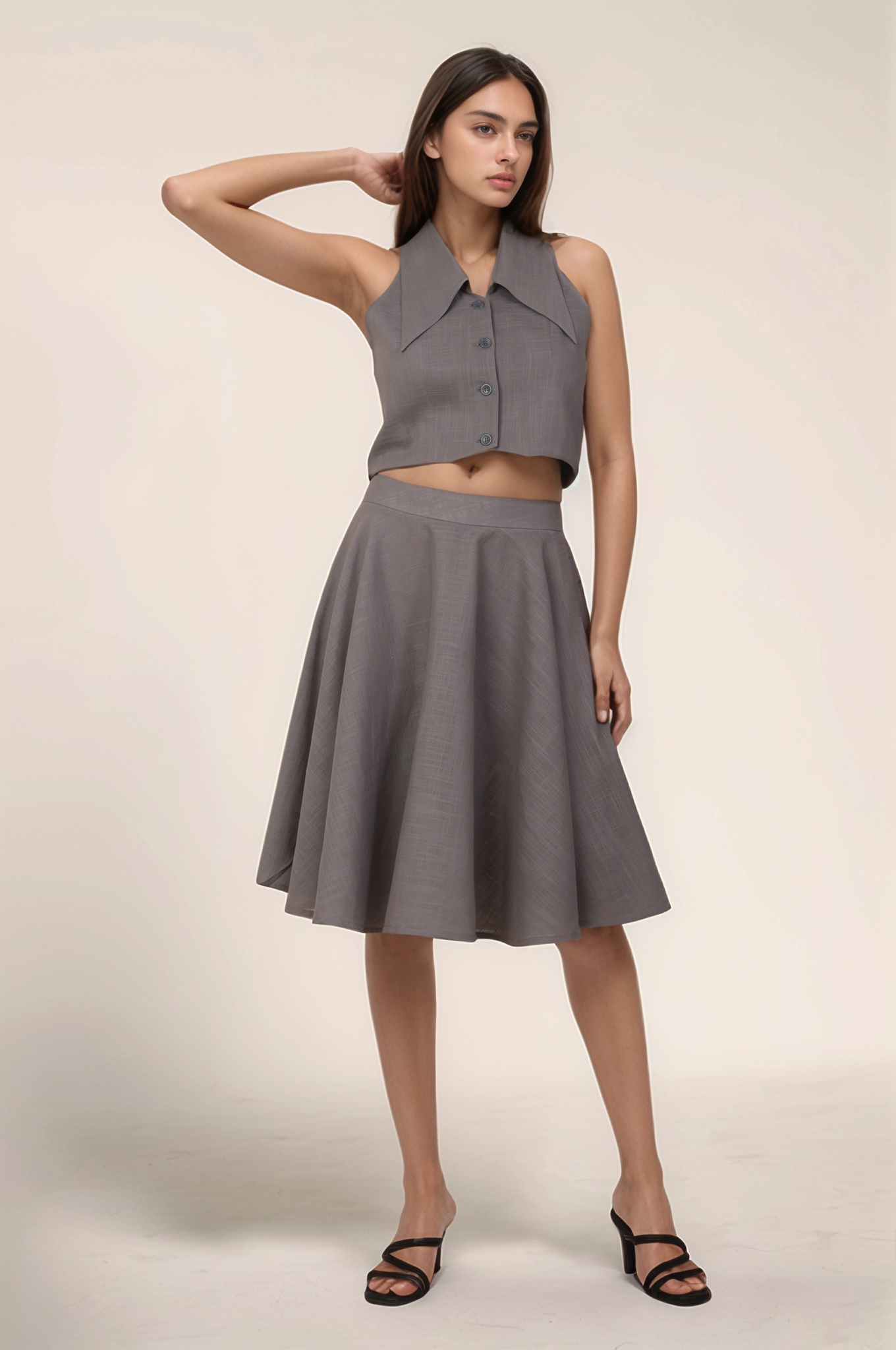 Grey Cotton Long Collar Waistcoat