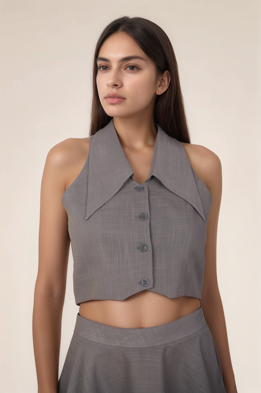 Grey Cotton Long Collar Waistcoat