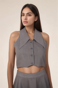 Grey Cotton Long Collar Waistcoat