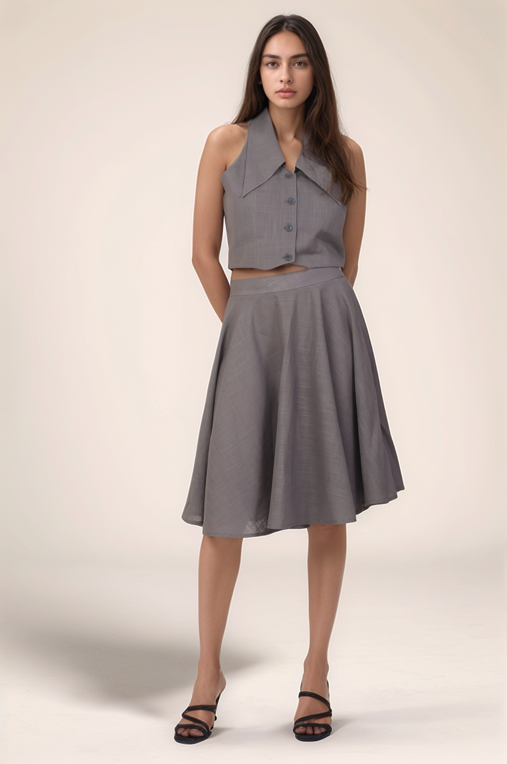Grey Cotton Umbrella Skirt