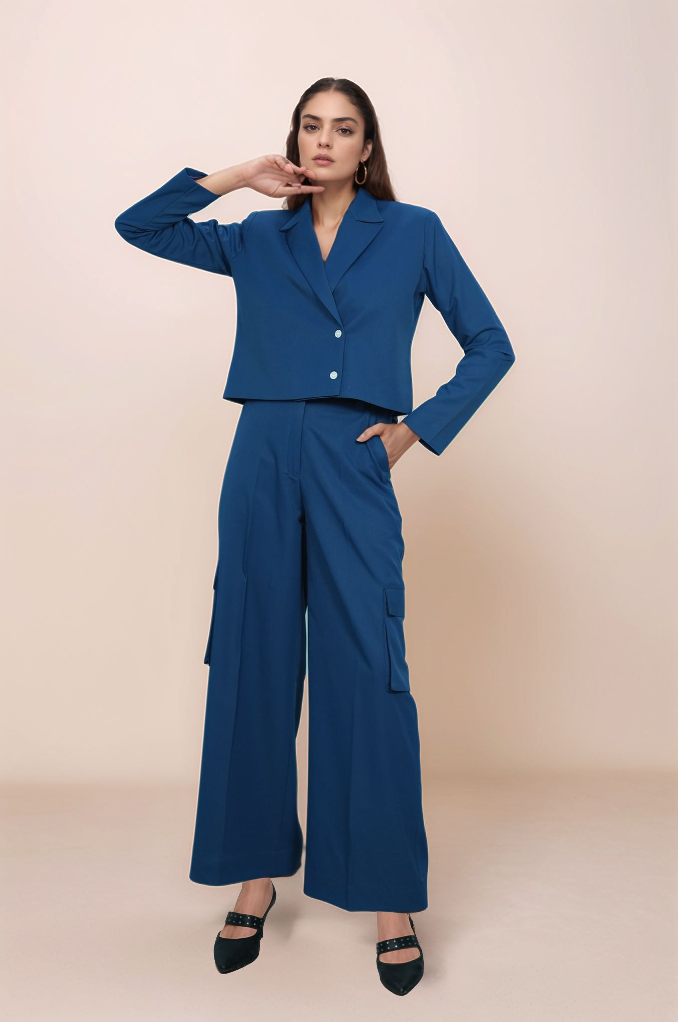 Cobalt Blue Crop Jacket Co-ord Suit