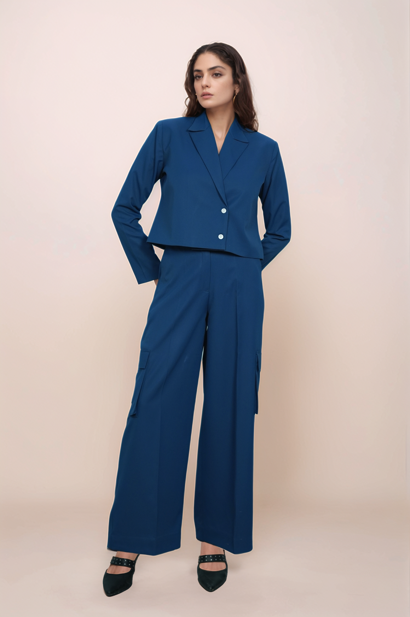 Cobalt Blue Crop Jacket Co-ord Suit