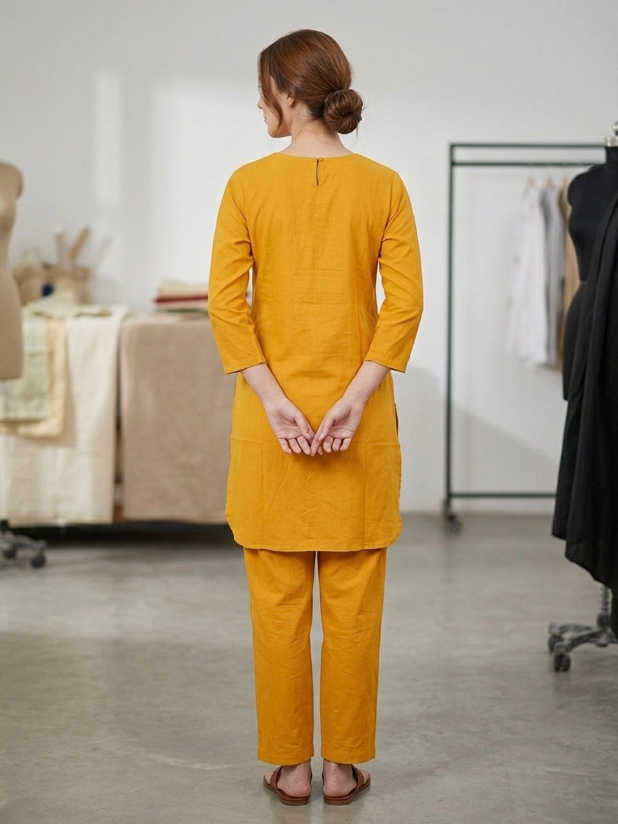Ochre Yellow Round Neck Co-ord Set