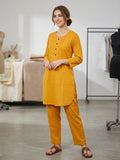 Ochre Yellow Round Neck Co-ord Set