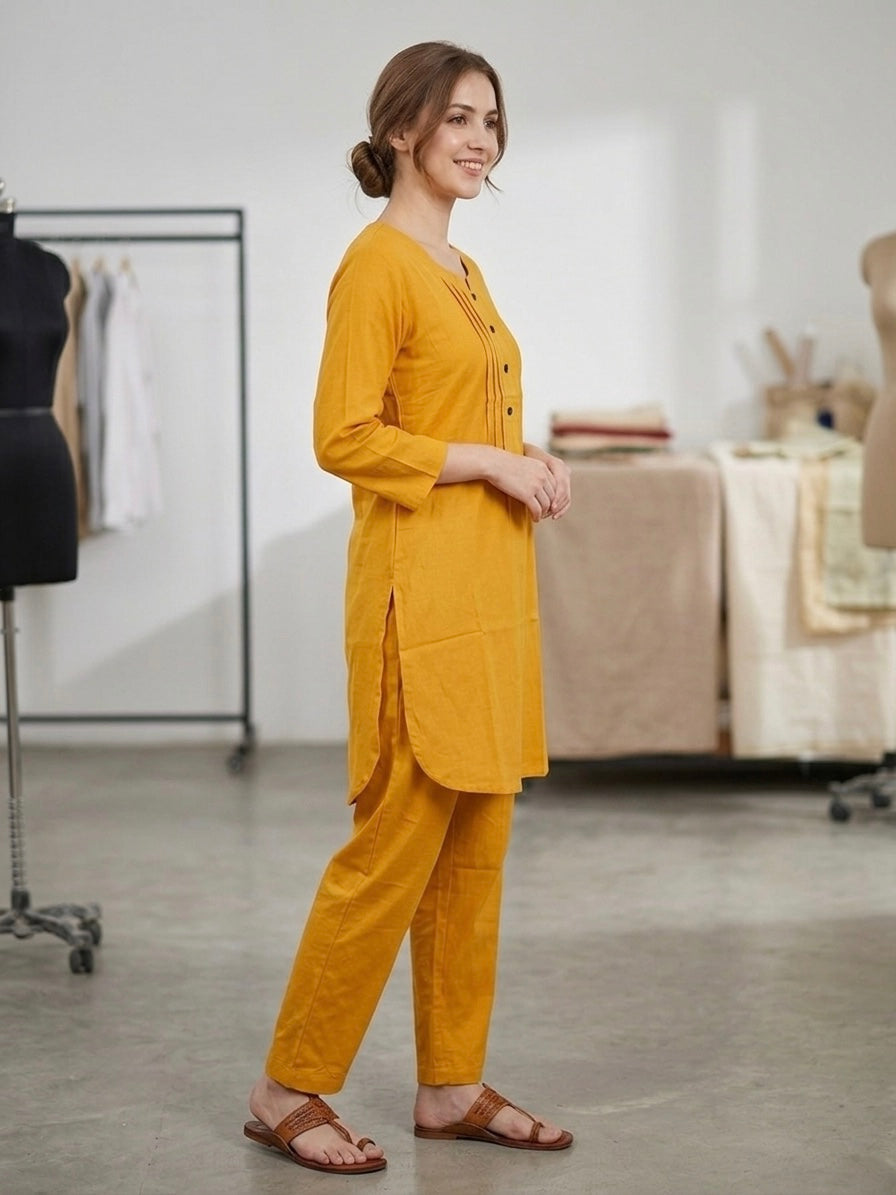 Ochre Yellow Round Neck Co-ord Set