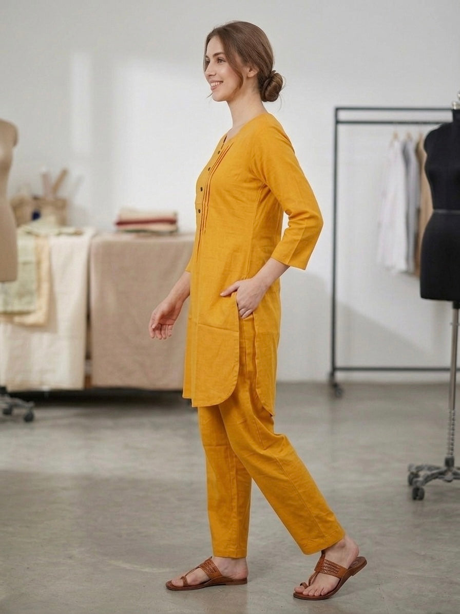 Ochre Yellow Round Neck Co-ord Set