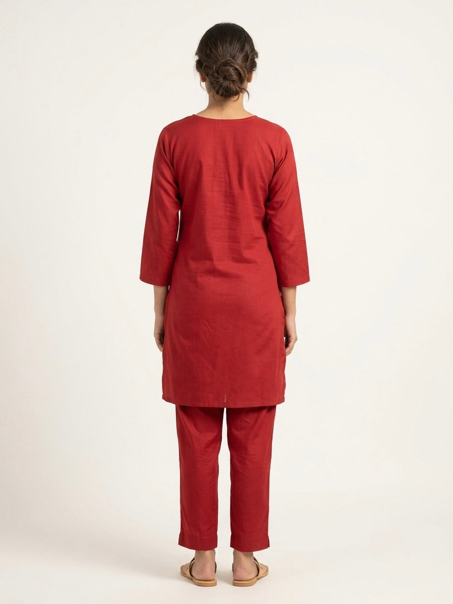 Maroon Round Neck Co-ord Set