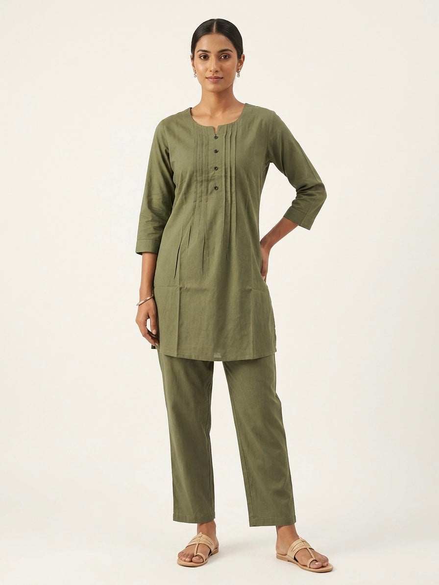 Olive Green Round Neck Co-ord Set