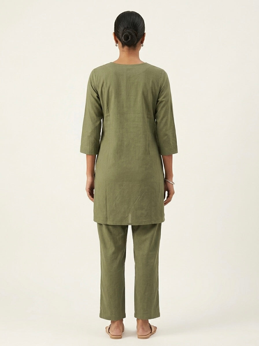 Olive Green Round Neck Co-ord Set