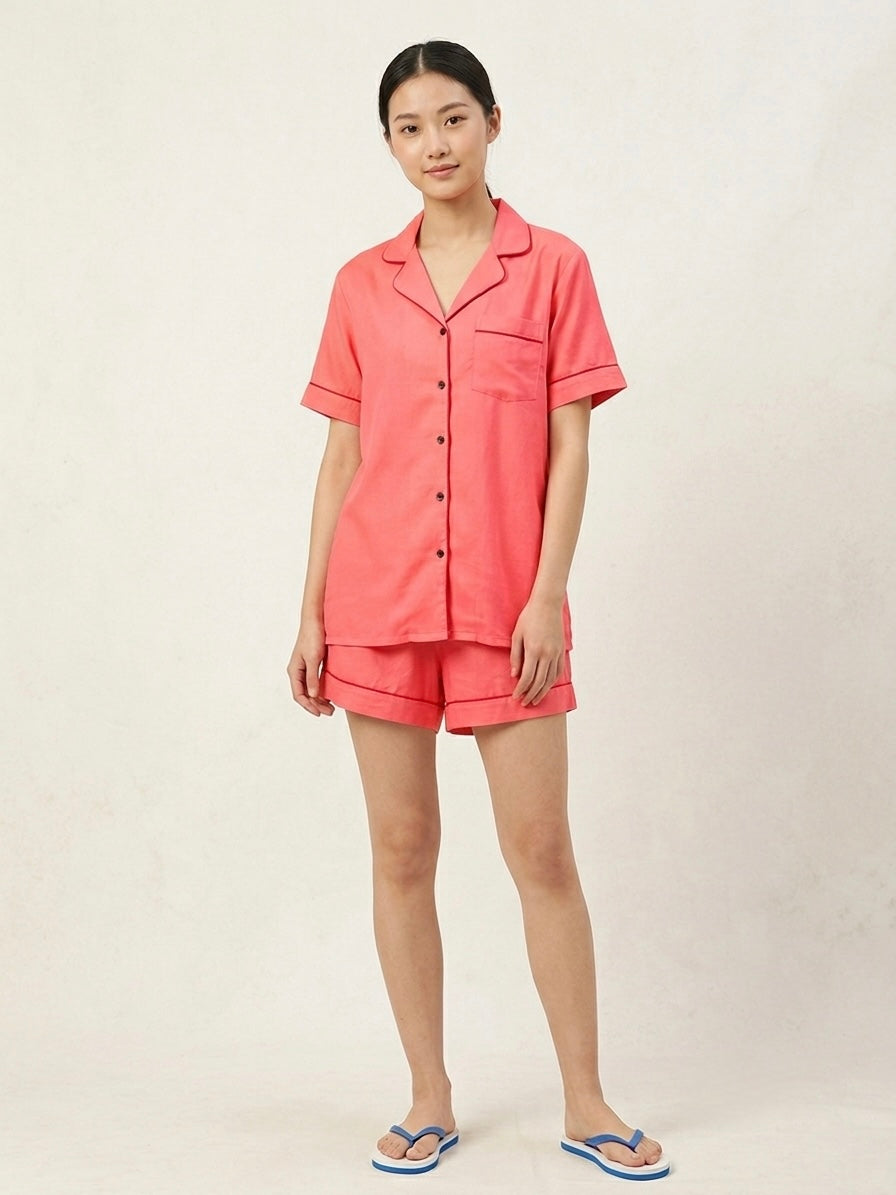 Coral Pink Shorts Night Suit