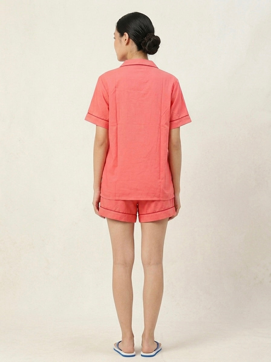 Coral Pink Shorts Night Suit