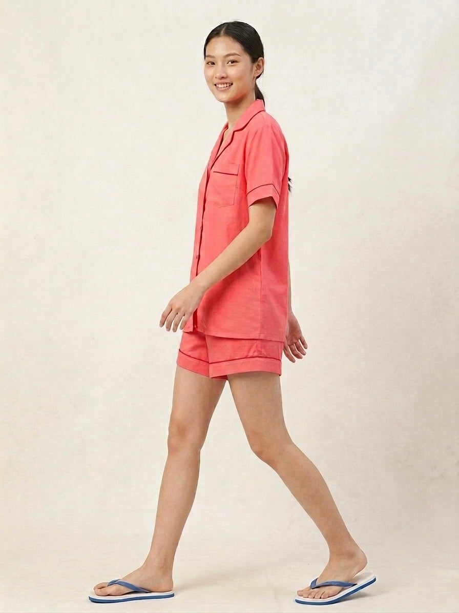 Coral Pink Shorts Night Suit