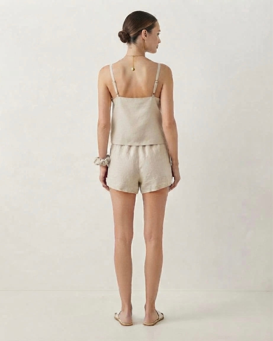 Beige Front Open Cami Lounge Set