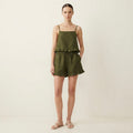 Olive Green ruffled Night Suit