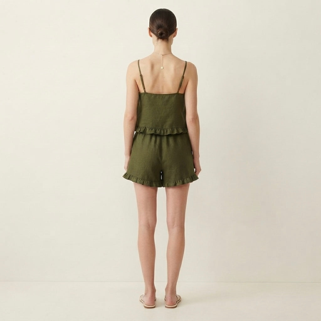 Olive Green ruffled Night Suit