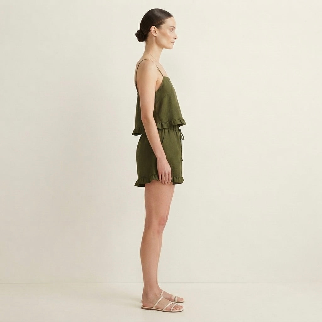 Olive Green ruffled Night Suit