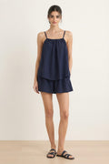 Navy Blue Gathered Tank Lounge Set