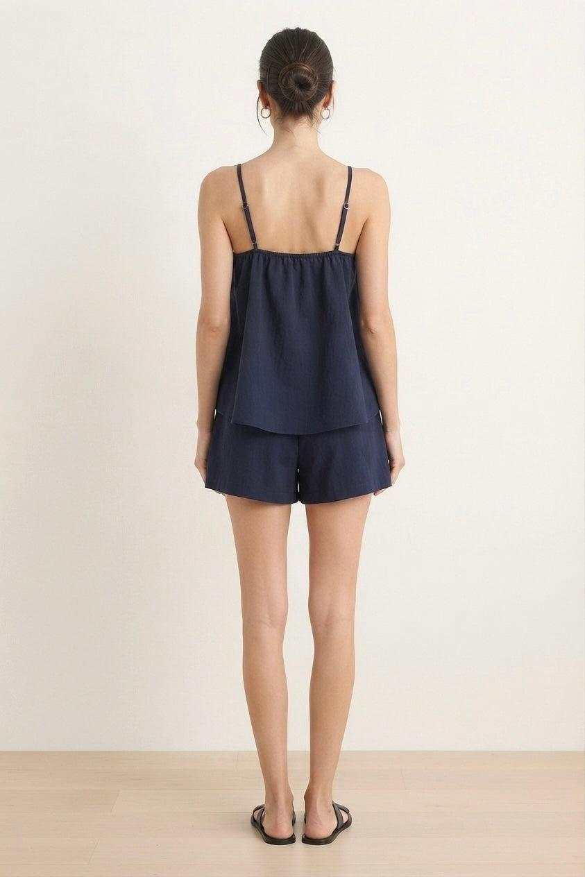 Navy Blue Gathered Tank Lounge Set