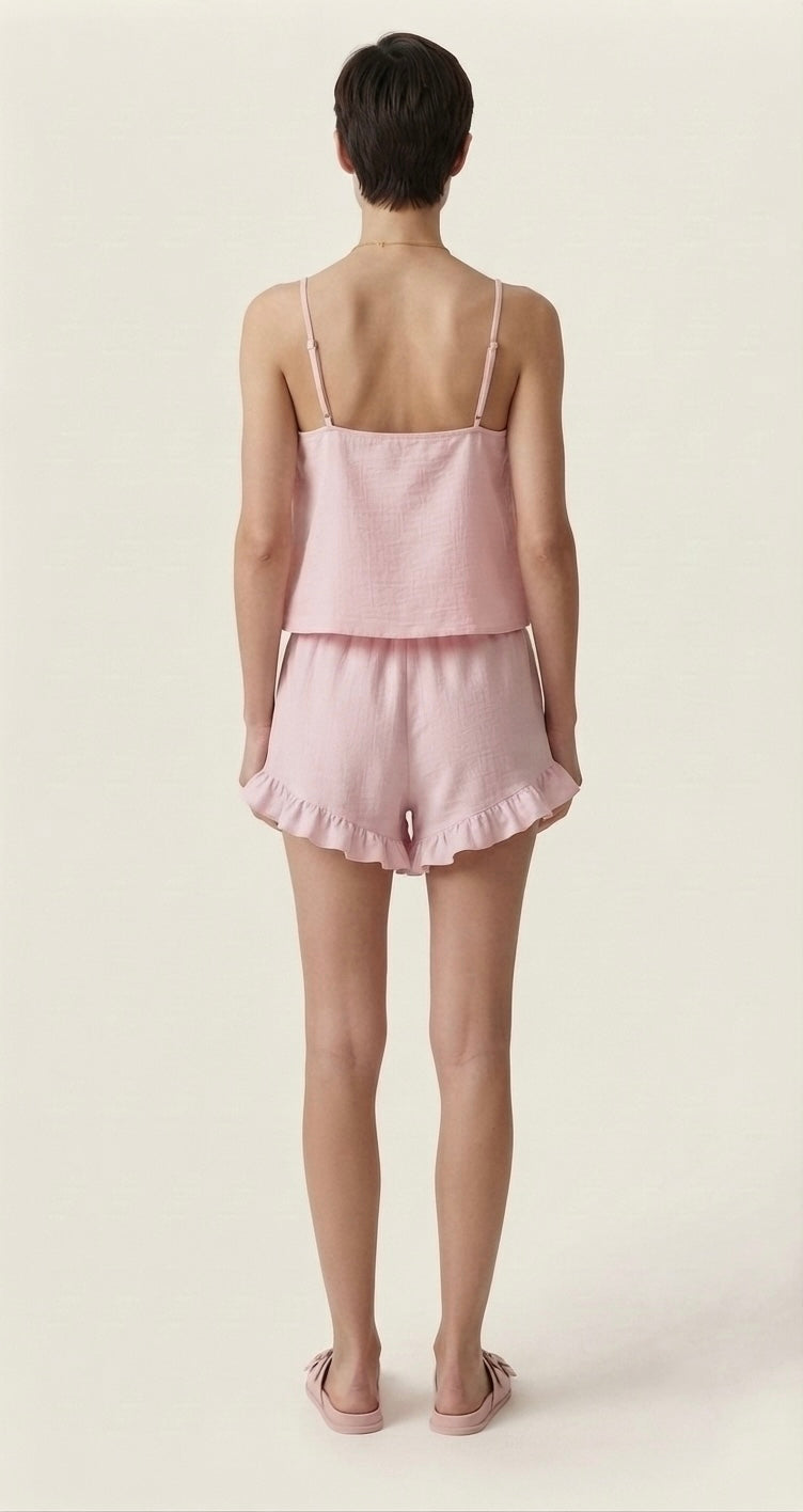 Pink Cami-Ruffled Short Set