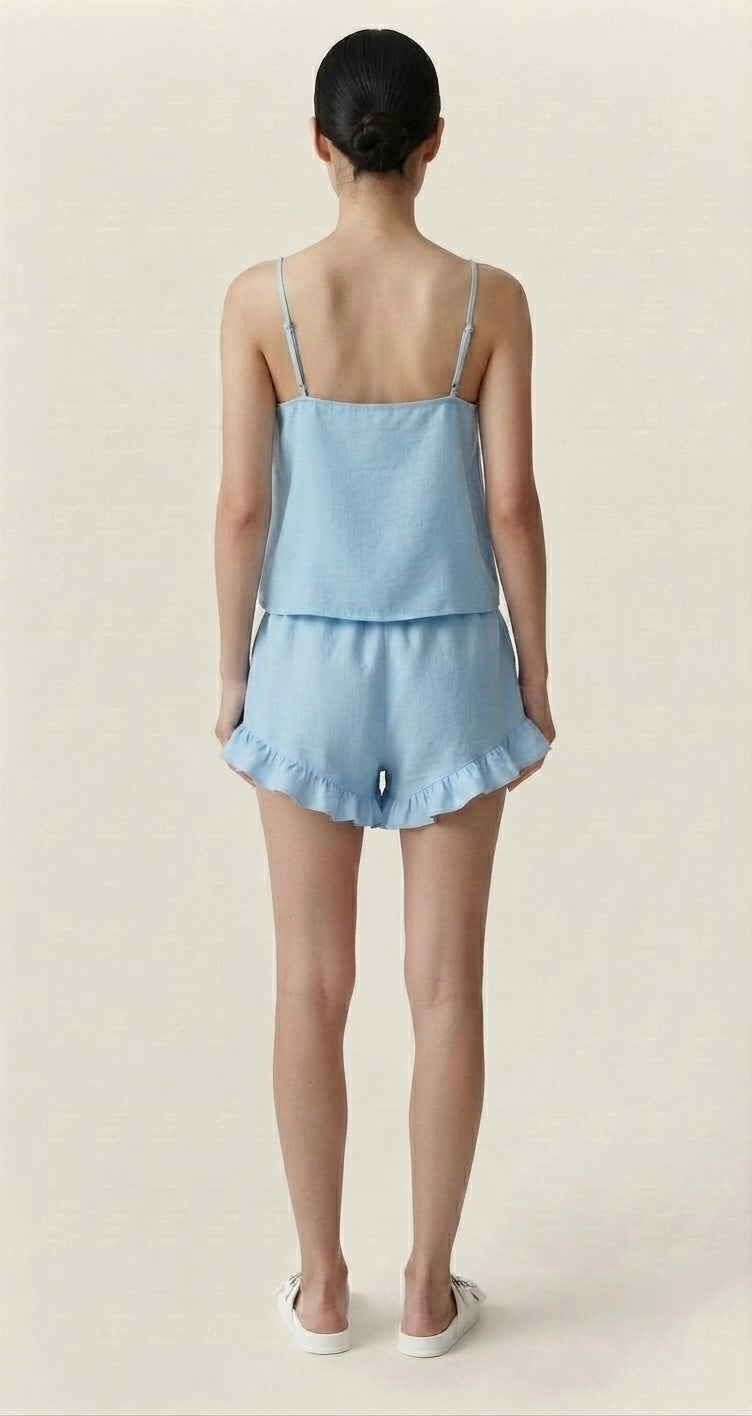 Sky Blue Cami-Ruffled Short Set