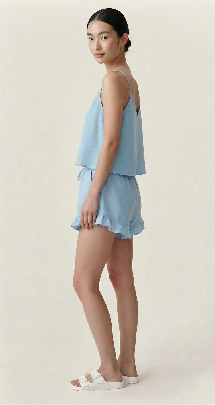 Sky Blue Cami-Ruffled Short Set