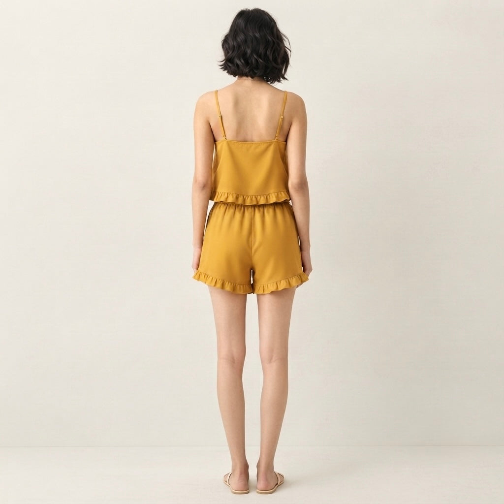 Mustard-Yellow ruffled Night Suit