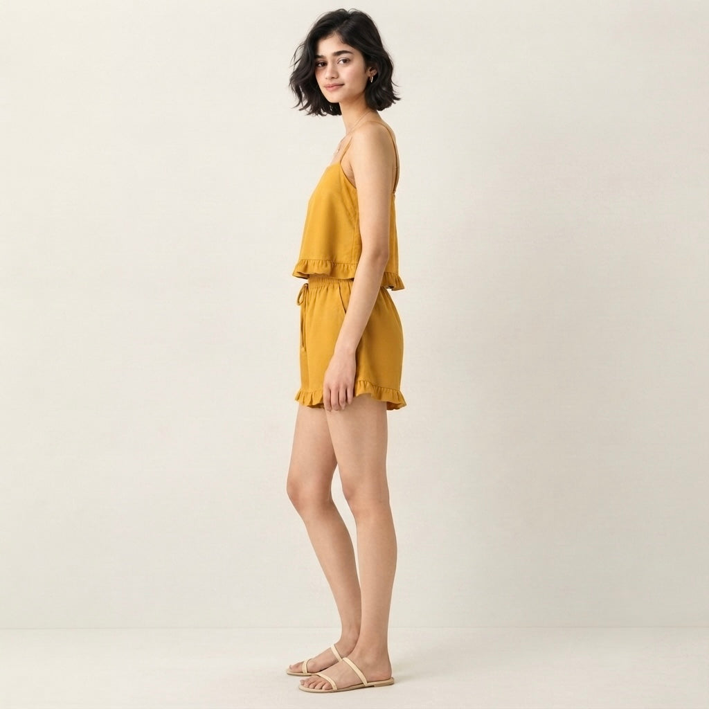 Mustard-Yellow ruffled Night Suit