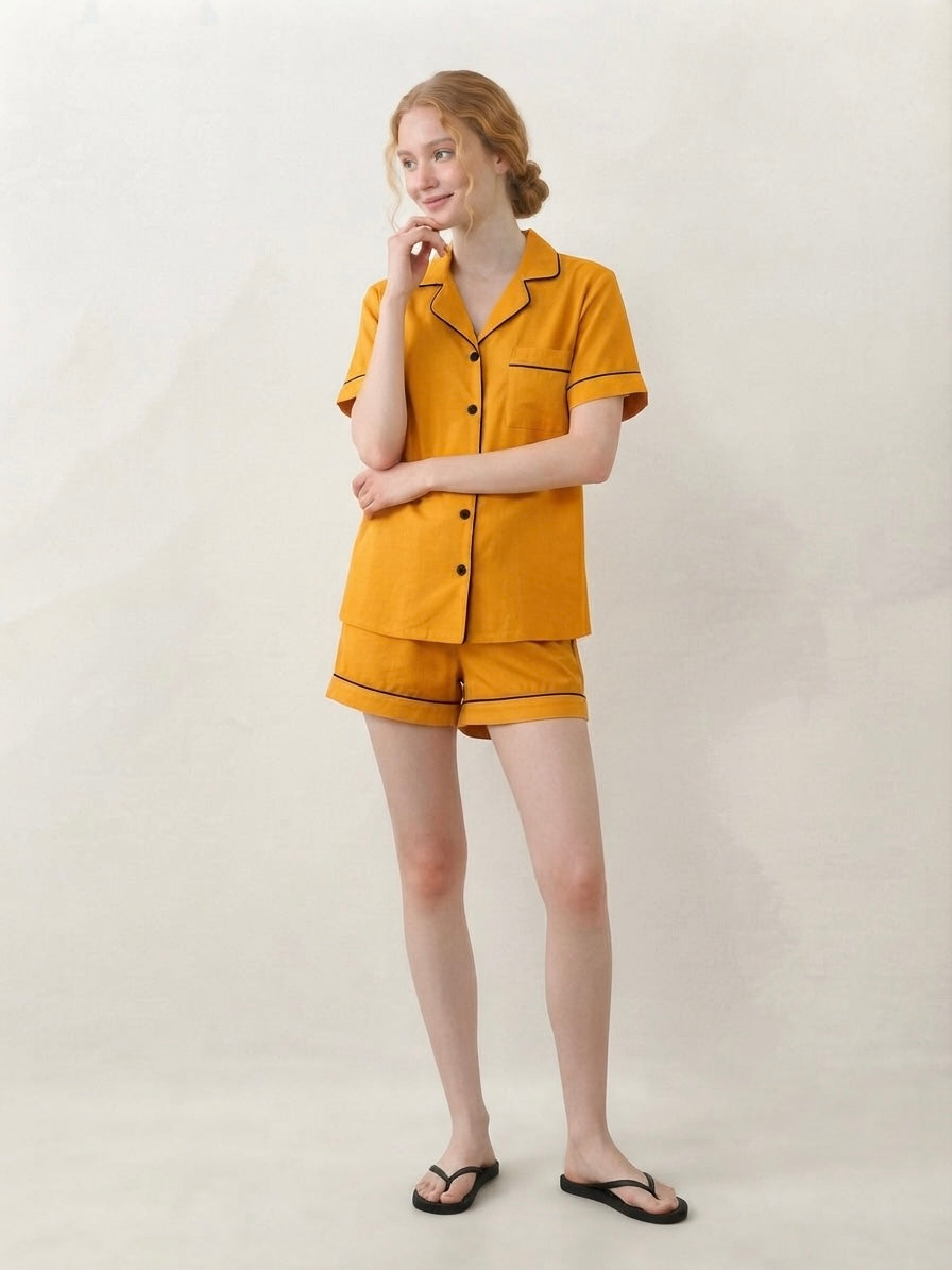 Ochre Yellow Shorts Night Suit