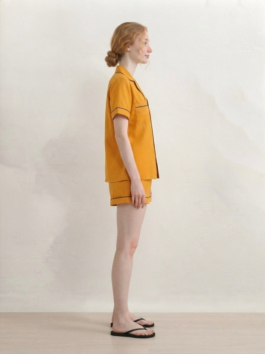 Ochre Yellow Shorts Night Suit