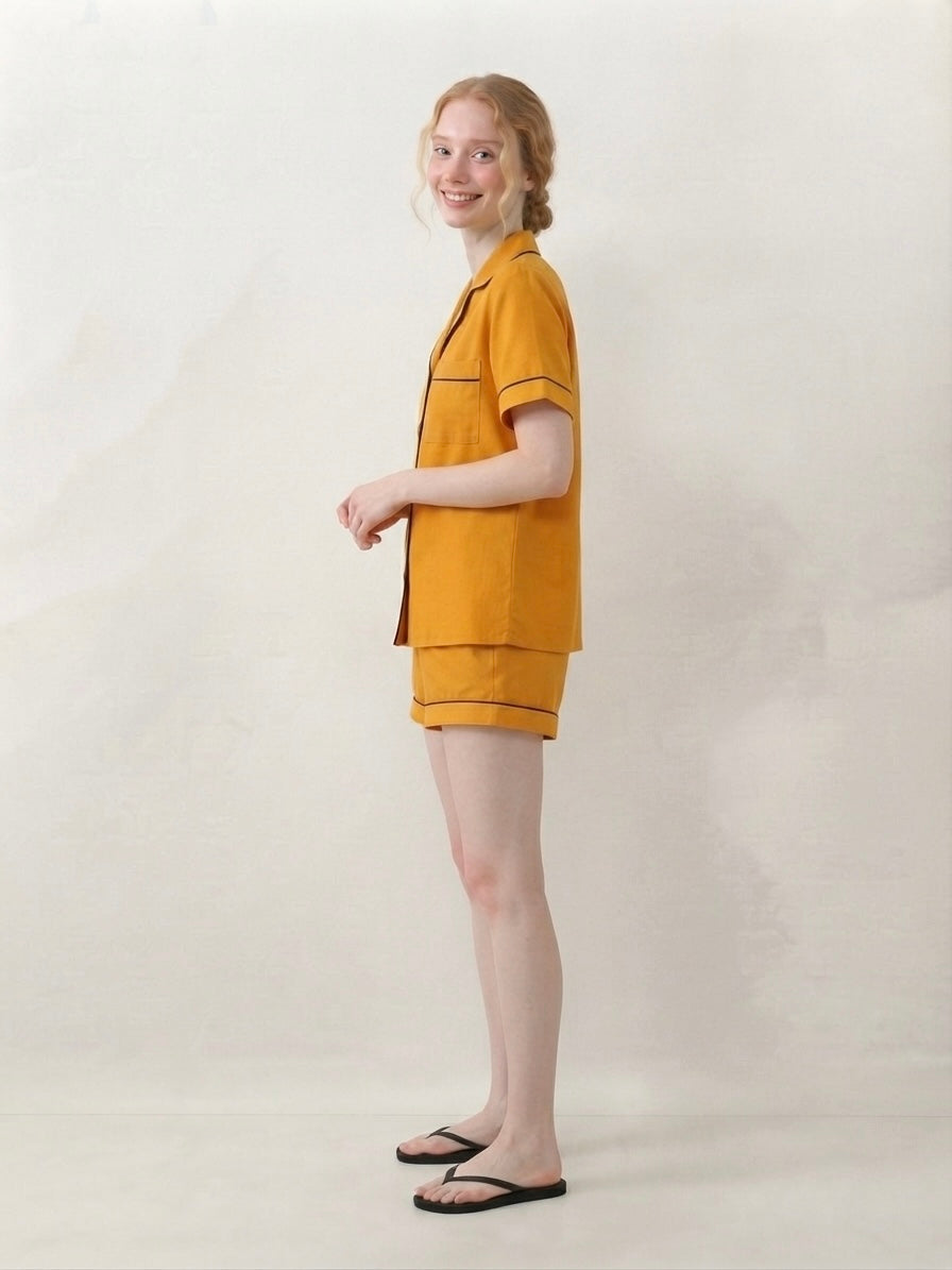 Ochre Yellow Shorts Night Suit