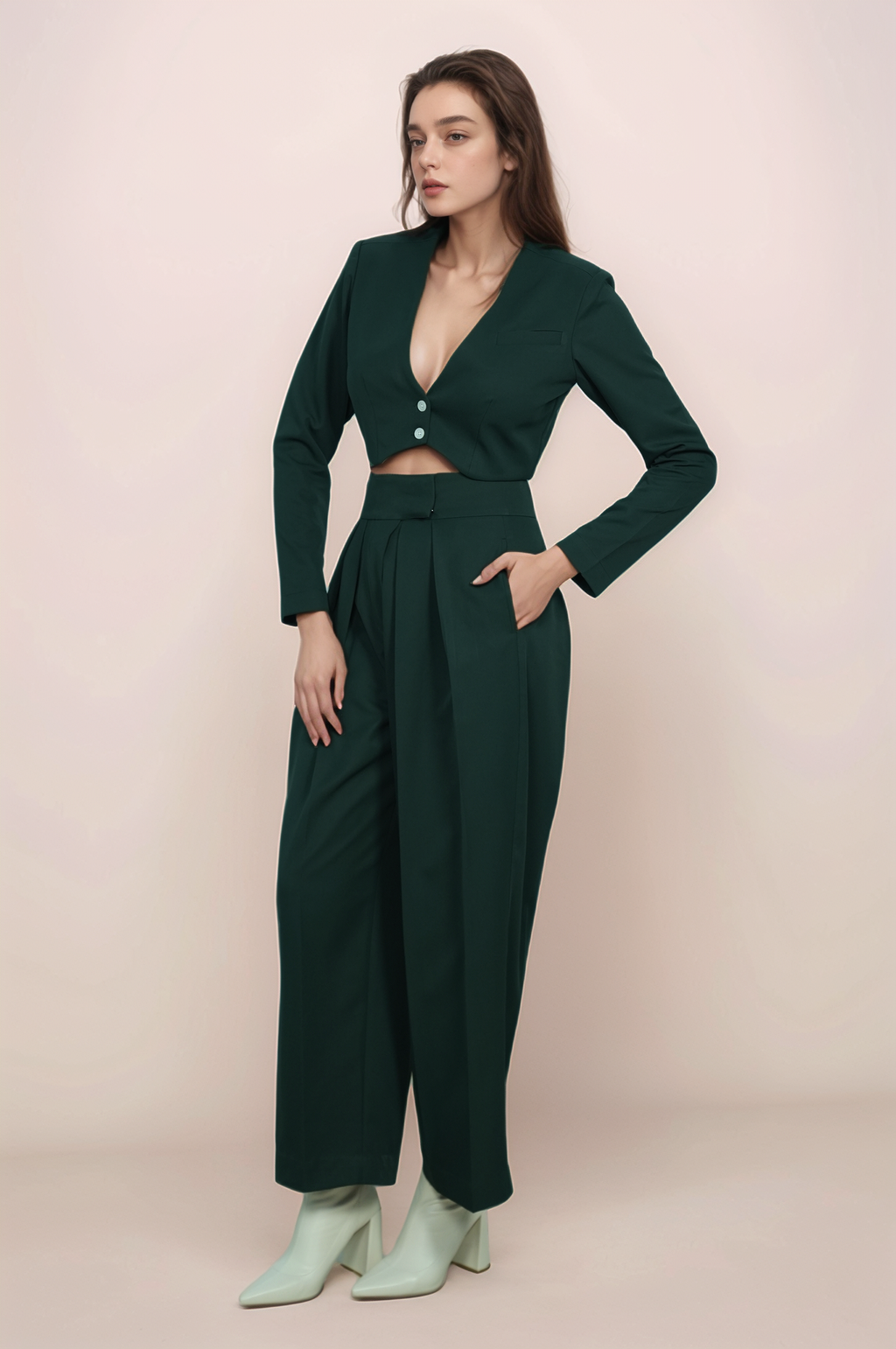 Dark Green Crop Jacket Co-ord suit