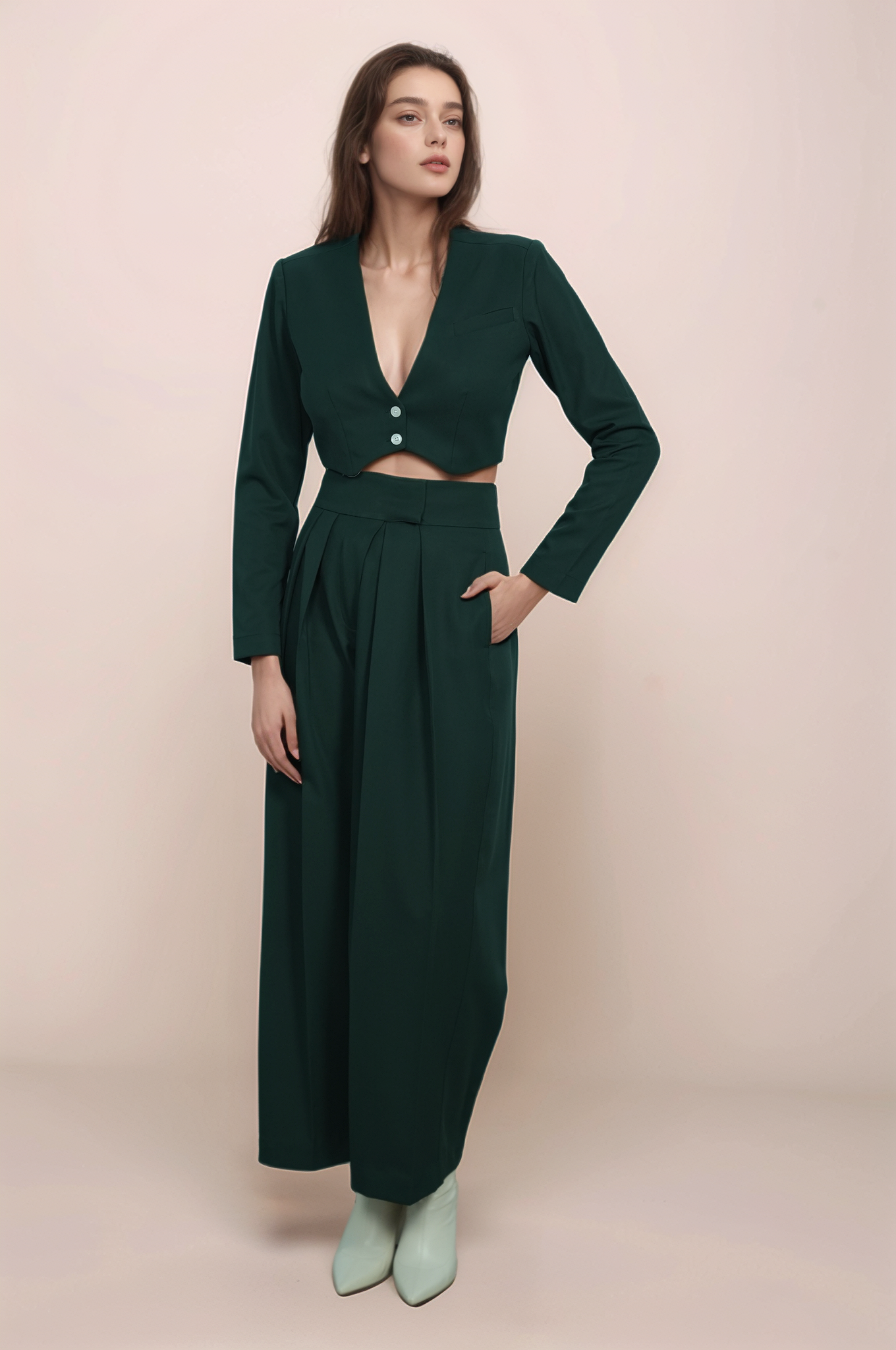 Dark Green Crop Jacket Co-ord suit