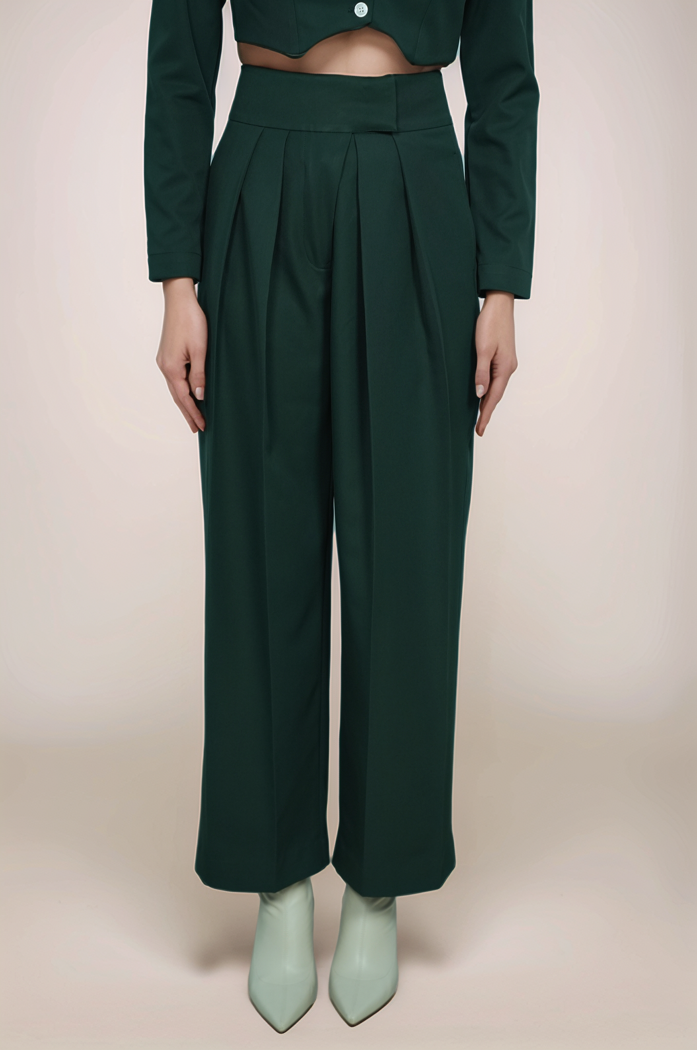 Dark Green Crop Jacket Co-ord suit