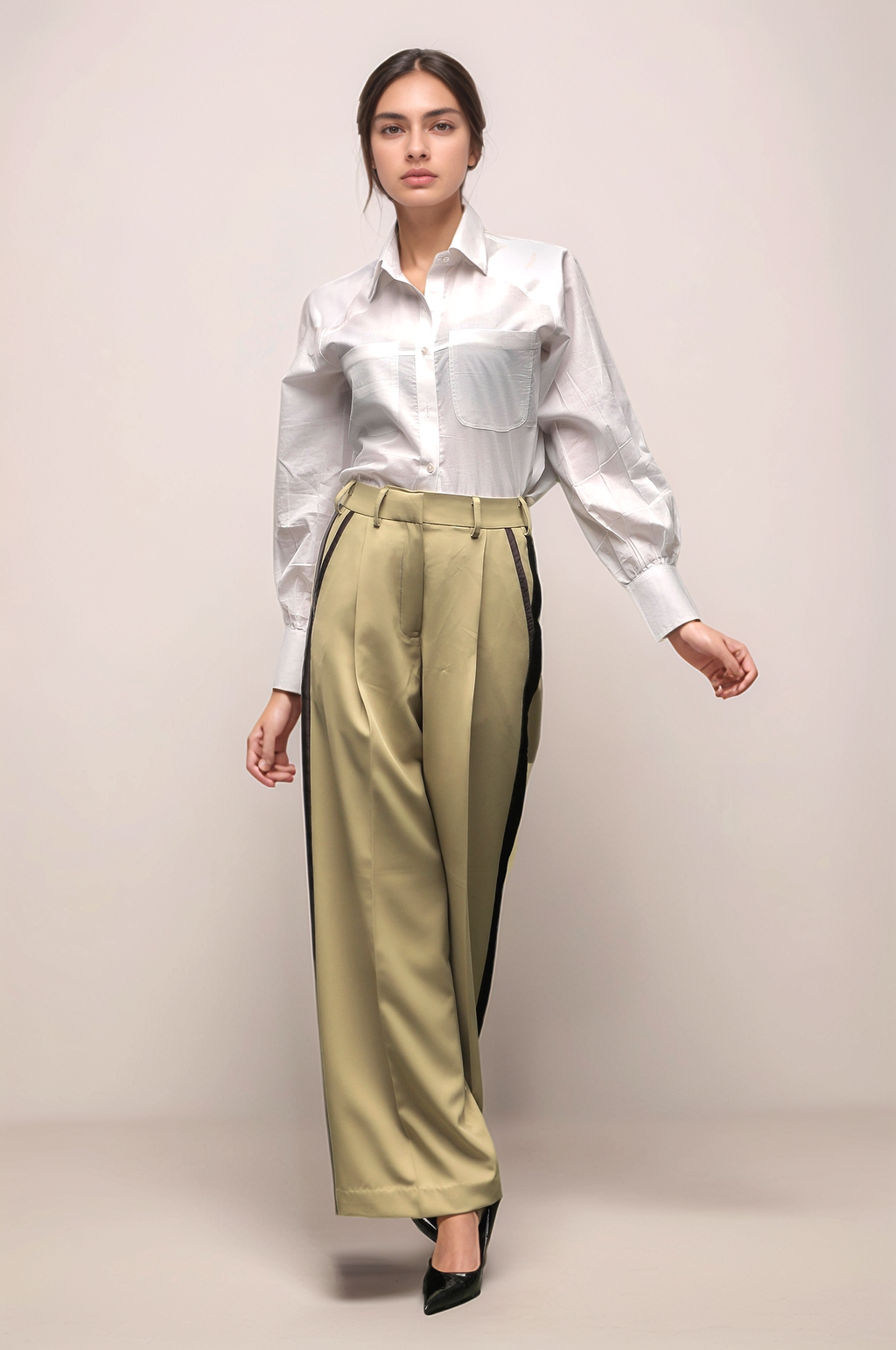 Greenish Beige Tuxedo Trouser