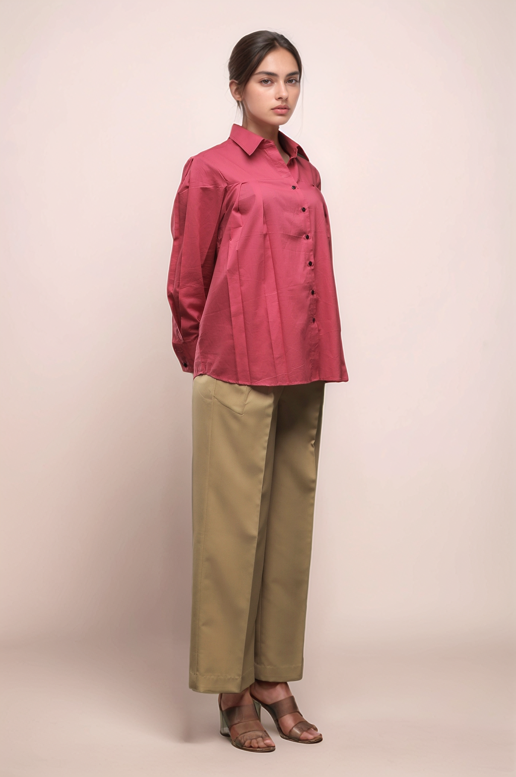 Beige Pleated Trouser
