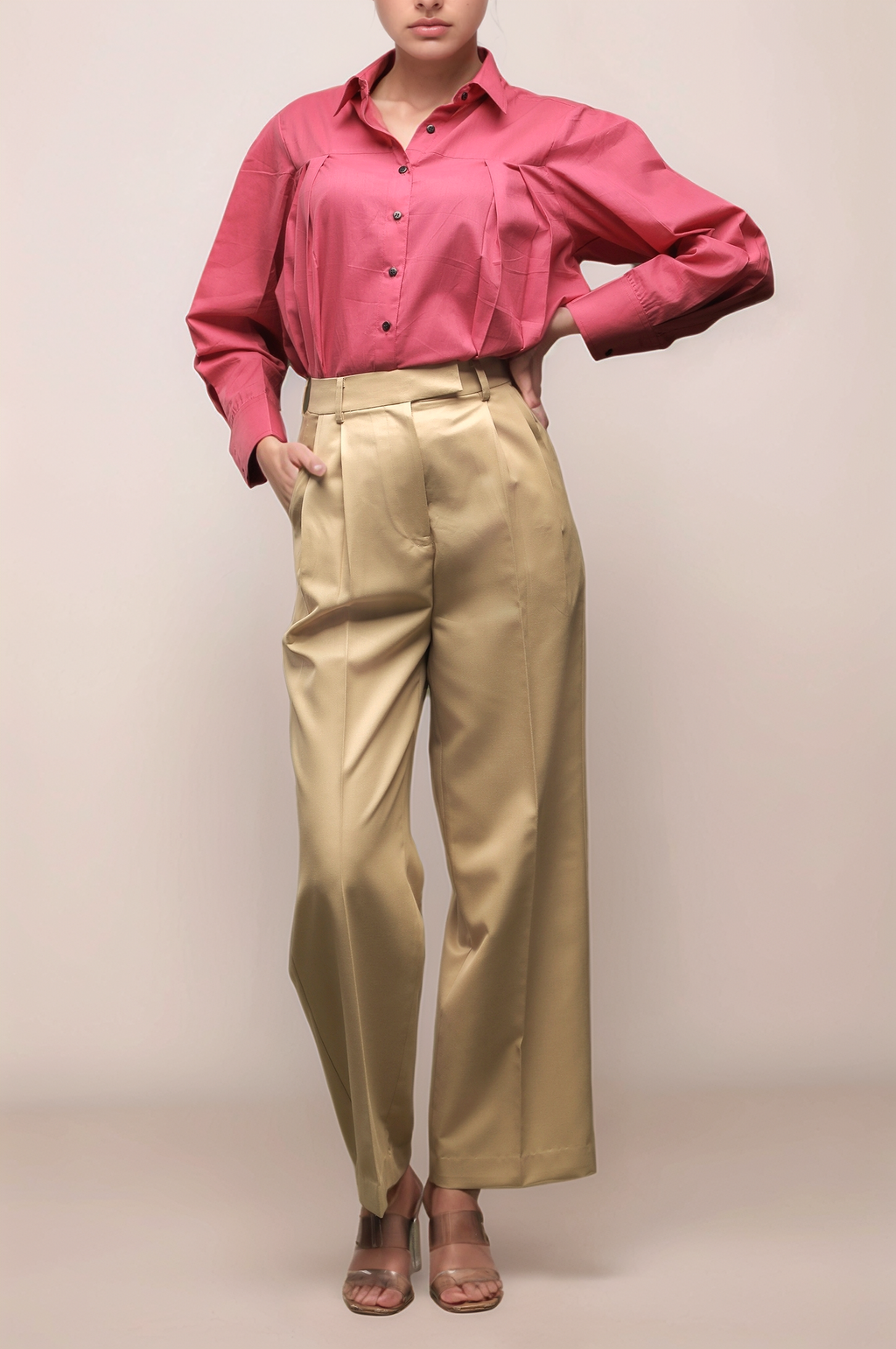 Pink Loose Front Pleated Shirt