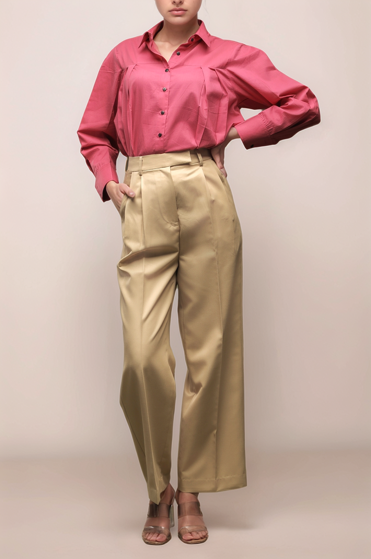 Pink Loose Front Pleated Shirt