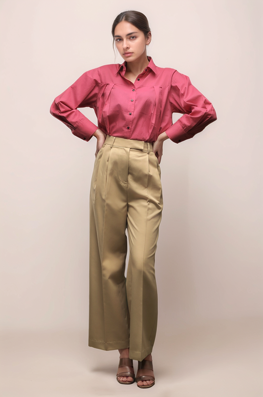 Pink Loose Front Pleated Shirt
