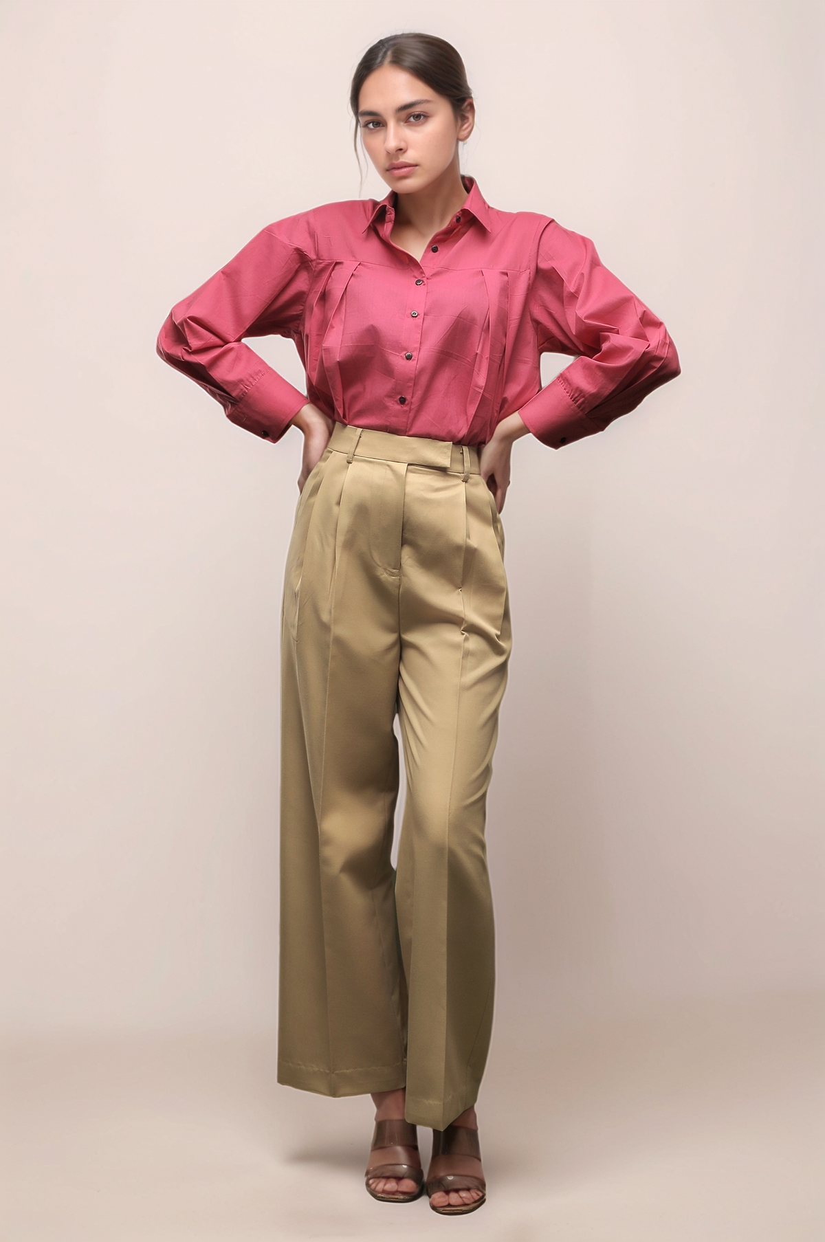 Pink Loose Front Pleated Shirt