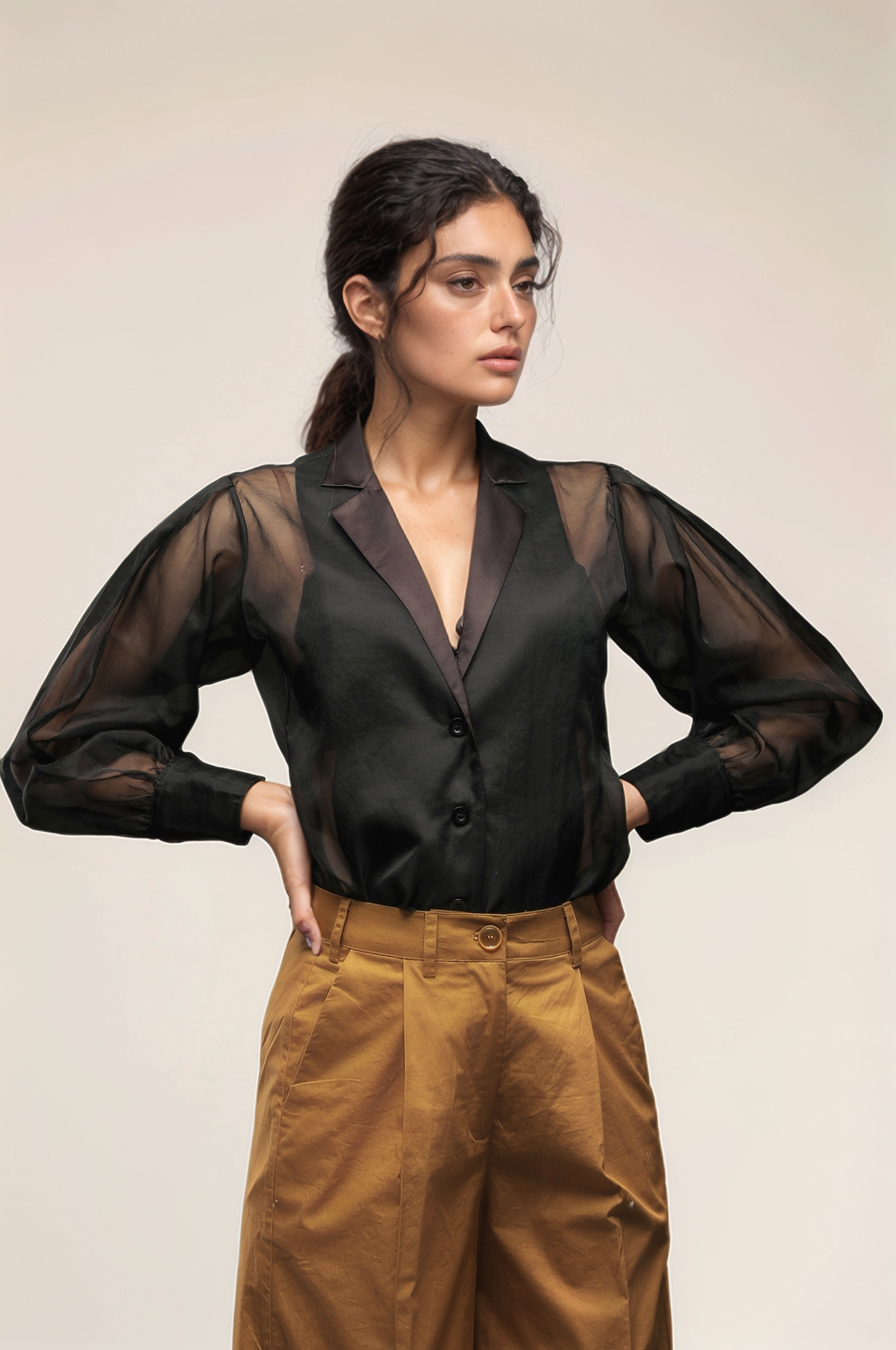 Black Georgette Panel Shirt