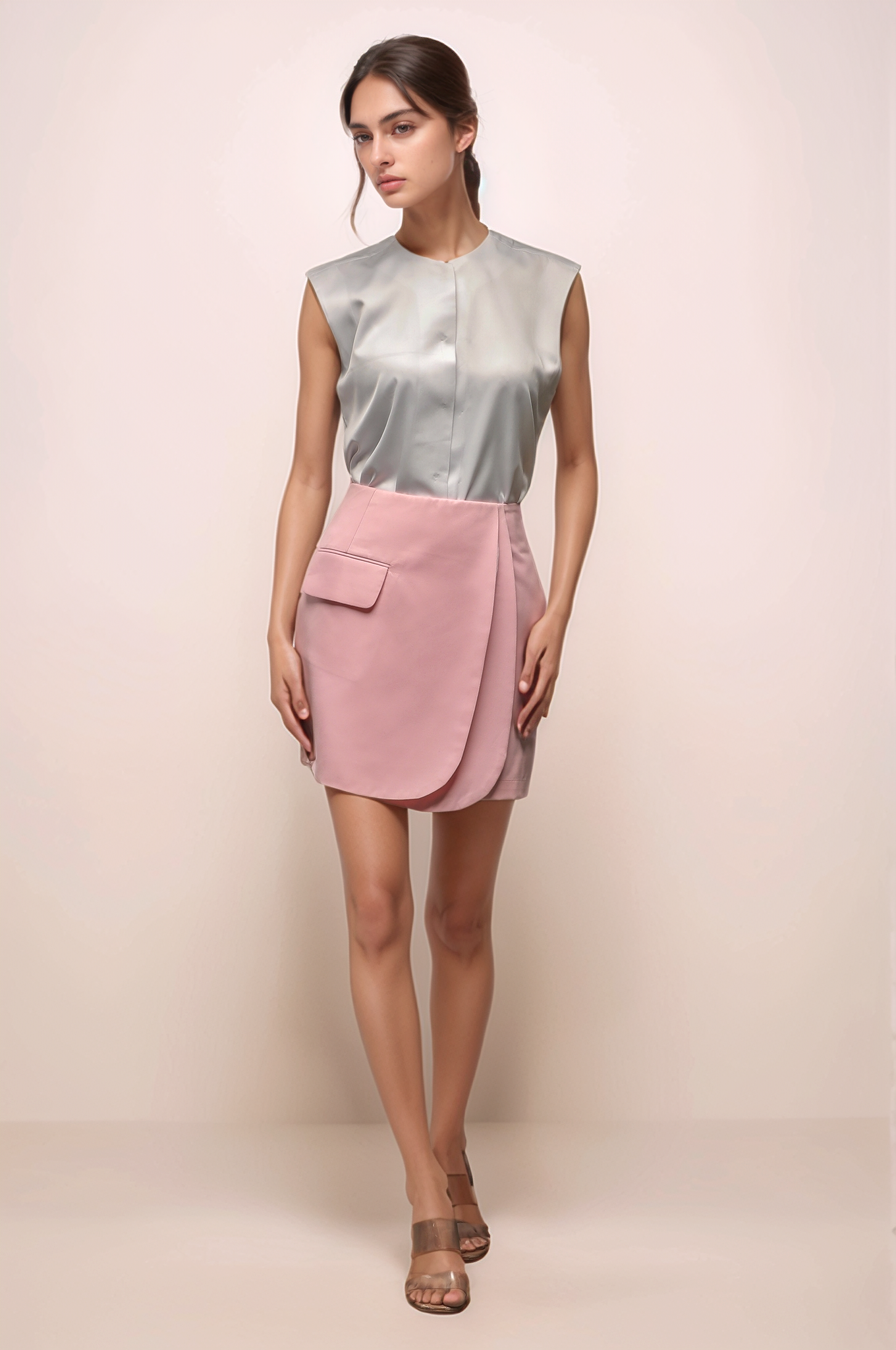 Pink Short Overlapped Skirt