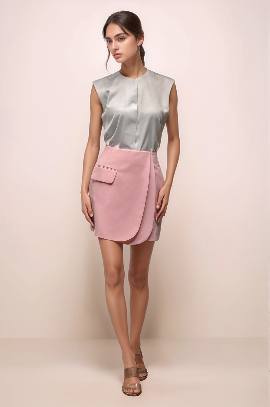 White Sleeveless Satin Shirt