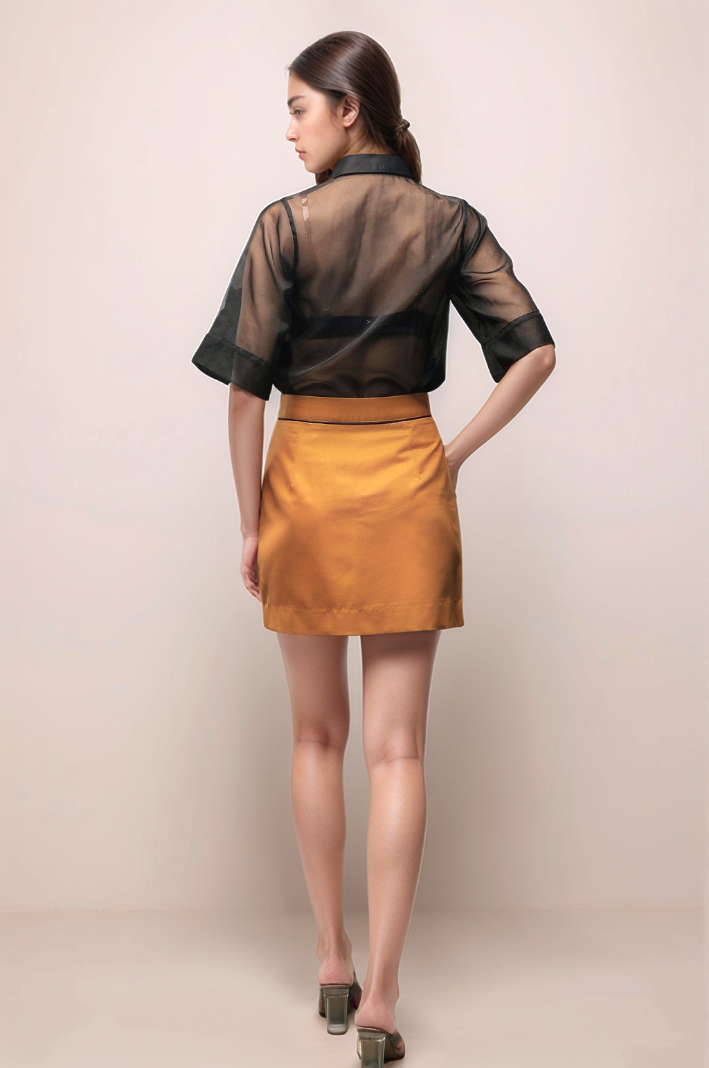 Black Organza Cross Placket  Women Shirt